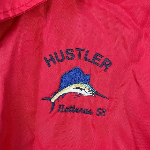 Mens Vintage NYLONS USA Red Snap Front Hustler Hatteras Embroidered Jacket Large - Picture 5 of 8